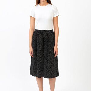Chic Black and White Polka Dot Midi Skirt